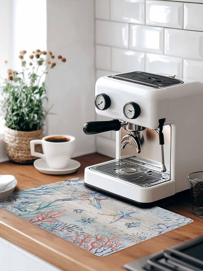 Blue Starfish Coffee Mat Small For Countertop Coffee Bar Accessories, Absorbent - Image 9
