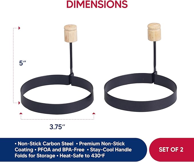 HIC Kitchen Non-Stick Fried and Poached Egg and Pancake Cooking Rings, Round Shaped, PFOA and BPA Free, Set of 2