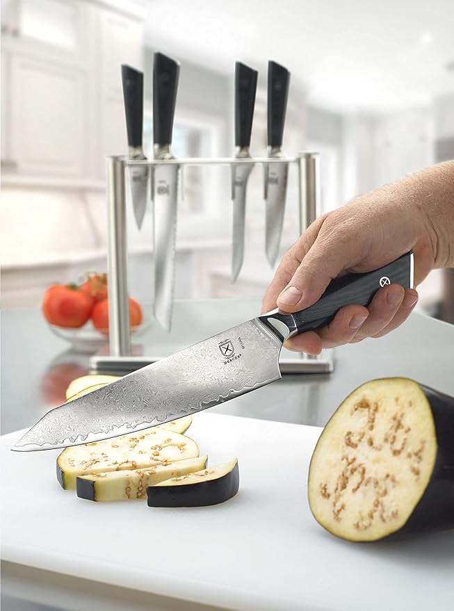 Mercer Culinary Premium Grade Super Steel 6-Piece Knife Set with Glass Block Stand, G10 Handles