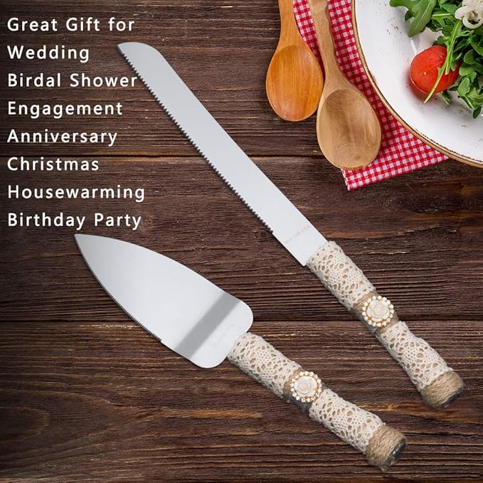 Rustic Wedding Cake Serving Set,Bride and Groom Cake Cutting Utensils,Pizza Pie Cake Knife and Server Set Pie Cake Serving Set Pie Cake Pizza Shovel Cutter