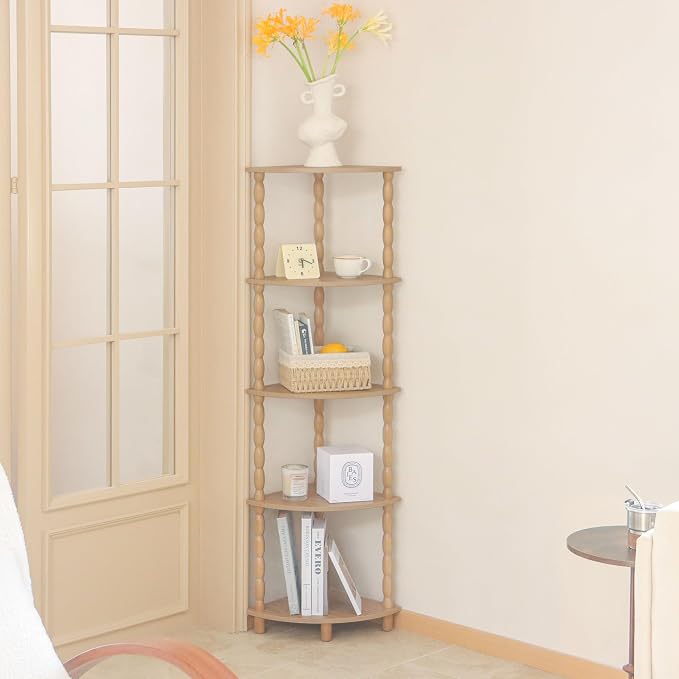 MaxSmeo Corner Bookshelf, 5-Tier Corner Shelf Stand, Modern Corner Plant Shelves - Image 7