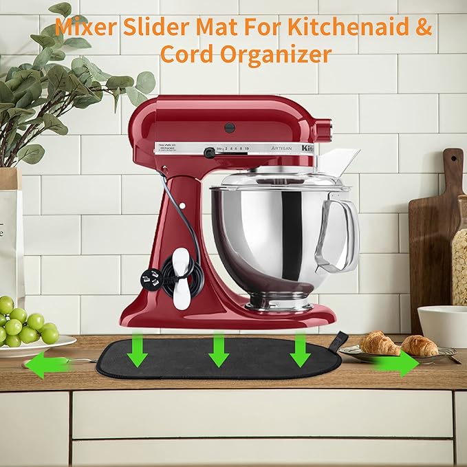 Sliding Mat for Kitchenaid Mixer, Mixer Mover Slider Pad 4.5-5 Qt Tilt-Head Stand Kitchen Appliance Mat, Aid Accessories with White Cord Organizer