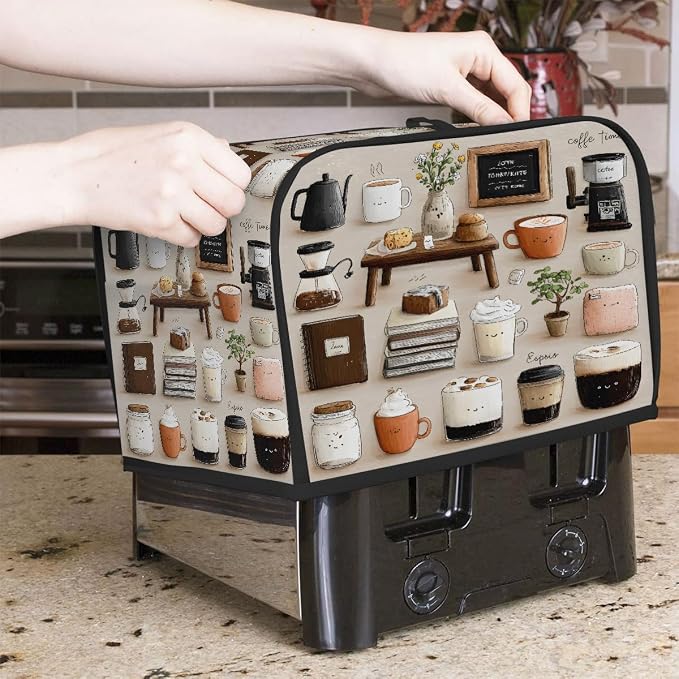 Floral Food Coffee Pattern Toaster Cover 4 Slice Wide Slot Washable Appliance - Image 7