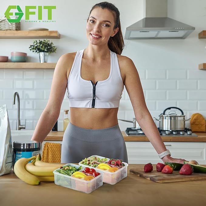 Bento Box for Kids and Adults - Reusable Lunch Box Meal Prep Containers - 3 Compartment Snack Box Container with Airtight Lid - Dishwasher, Freezer, Microwave Safe Food Snack Storage (39 oz, 3 Pack)