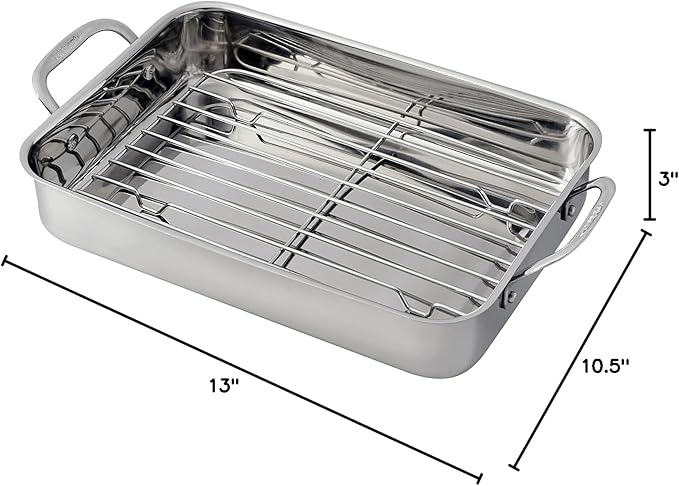 Cuisinart 7117-14RR 14-Inch Chef's-Classic Cookware-Collection, Lasagna Pan w/Stainless Roasting Rack, Stainless Steel