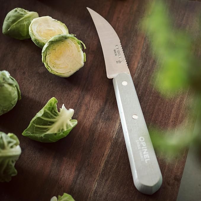 OPINEL Les Essentials - Small Kitchen 4 Piece Set - Paring, Serrated, Vegetable Knife, Peeler - Corrosion Resistant High Carbon Steel - Made in France (Primo)