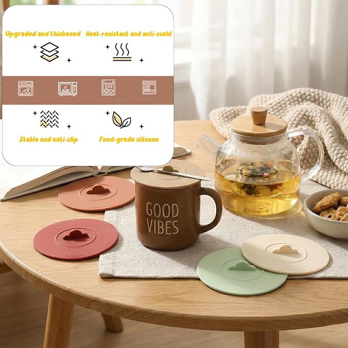 6PCS Silicone Cup Lids Mug Cover, Colorful Food Grade Anti-dust Airtight Seal - Image 9