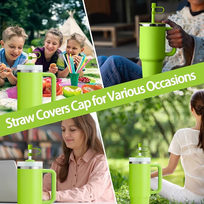 6PCS Silicone Straw Covers Cap Compatible with Stanley Cup 30-40 oz Tumbler with Handle Reusable 10mm Straw Toppers for Stanley Cup Accessories(Dark Green)