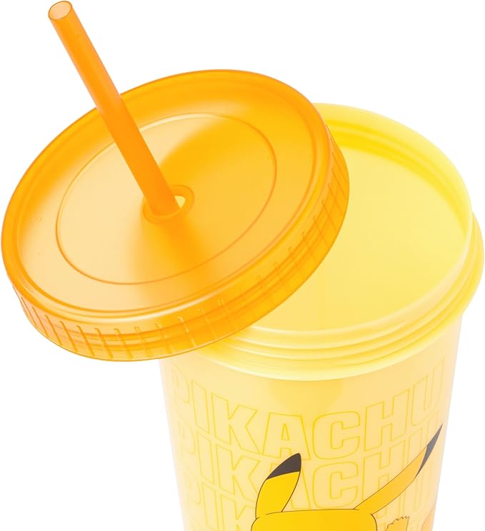 Silver Buffalo Pokémon Boxed 4 pack Color Change Plastic Tumbler Featuring Pikachu, Charmander, Bulbasaur, and Squirtle, 24 Ounces