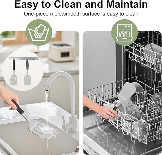 Beijiyi Stainless Steel Spatula Set, 2 Pcs Small Metal Spatula for Cast Iron Skillet, Solid and Slotted Turner Spatulas for Kitchen Use with Silicone Handle, Cooking Utensils for Eggs, Burger, Steak