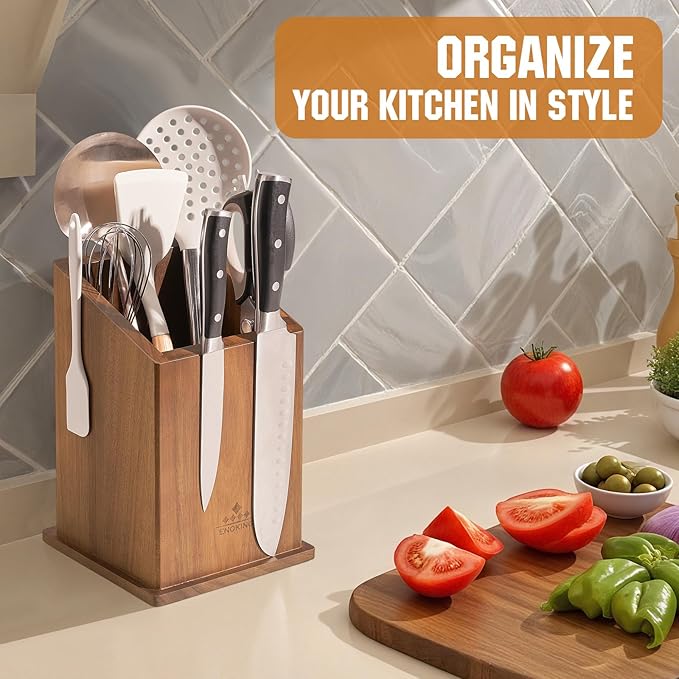 Magnetic Knife Holder without Knives, Acacia Wood Kitchen Utensil Holder with Strong Magnet, Universal Knife Block for Knives, Scissors & Utensils