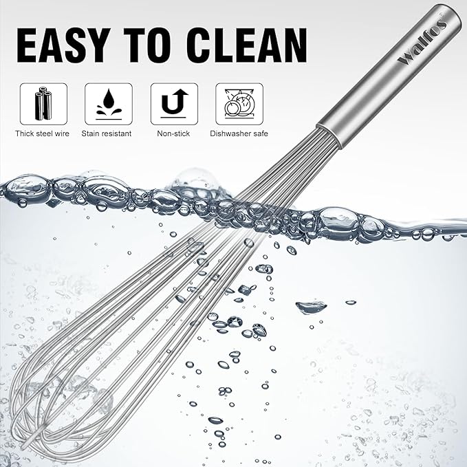 Walfos Whisks Large Whisk Set of 2, Heavy Duty Stainless Steel Wire Whisk Ideal For Beating Eggs, Mixing Batter & Blending Sauces.(13in+17in)