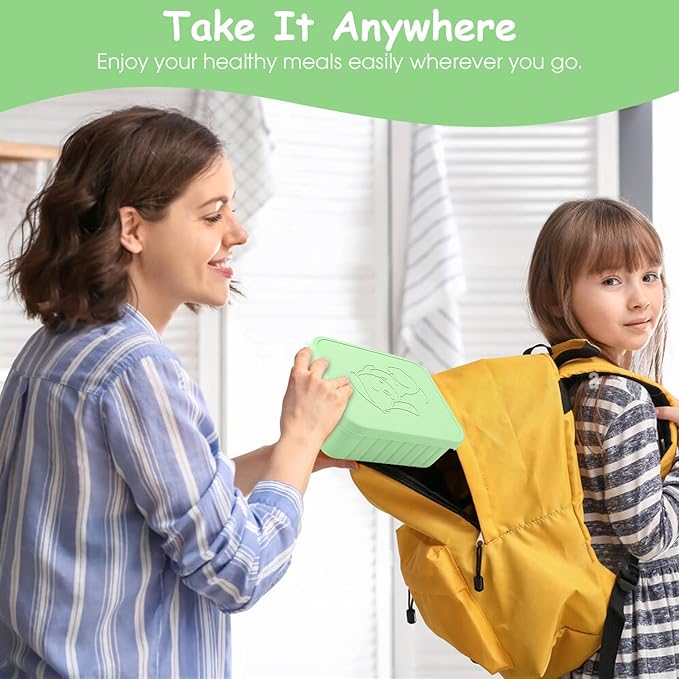 Bento Lunch Box for Kids-Reusable Silicone Kids Bento Box Lunch Container Leakproof Lunchbox Meal Prep Food Storage Containers with 3 Removable Compartments–Dishwasher Safe/BPA Free/Portion Control