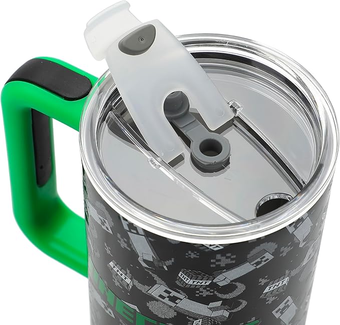 Bioworld Minecraft Creeper & TNT 40 Oz Black Stainless Steel Tumbler With Handle