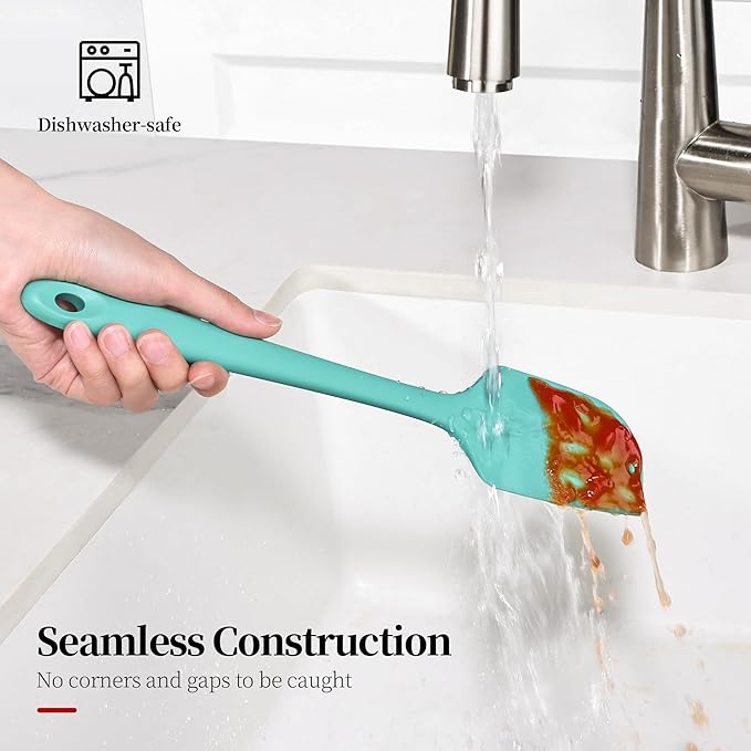 600ºF Heat Resistant Spatula, 11.34 inch High Heat Food Safe Semless Kitchen Silicone Scraper for Cooking Baking Mixing Scraping Stirring Nonstick Cookware Pan Bowl (Aqua Sky)