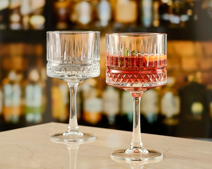 Pasabahce Premium Vintage Extra Large Coupe Glasses Set of 4 - Extra Large Goblet Exclusive Gin,Margarita,Wine, Cocktail, Champagne Glasses- Crystal Design - 16,9 Oz Long Stem Glassware