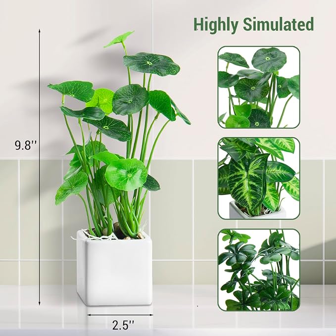 MyGift Set of 3 Artificial Plants, Faux Potted Plants Indoor, Small Fake House - Image 6