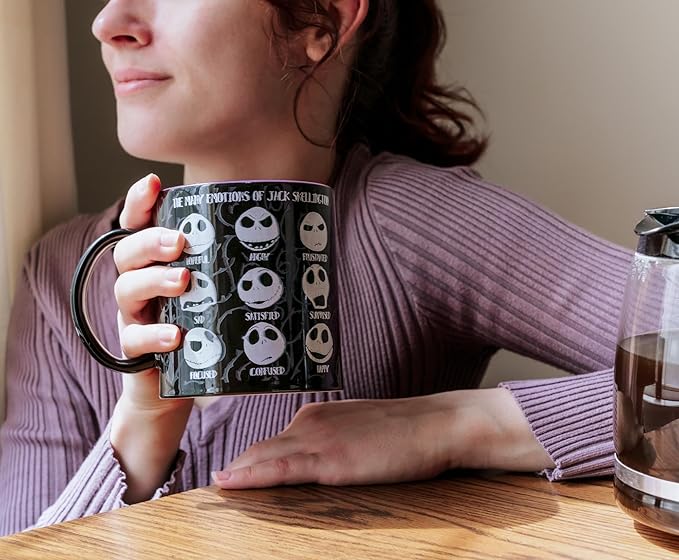 Silver Buffalo Disney Tim Burton's Nightmare Before Christmas Jack Skellington Emotions Ceramic Mug, 20 Ounces