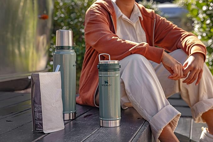 Stanley Travel Mug with Integrated French Press 16 oz | 5 Minute Brew, 4 Hours Hot,Leakproof Lid | Mesh Filter for Coffee Grounds | Insulated Stainless Steel Coffee Maker | BPA-Free | Hammertone Green