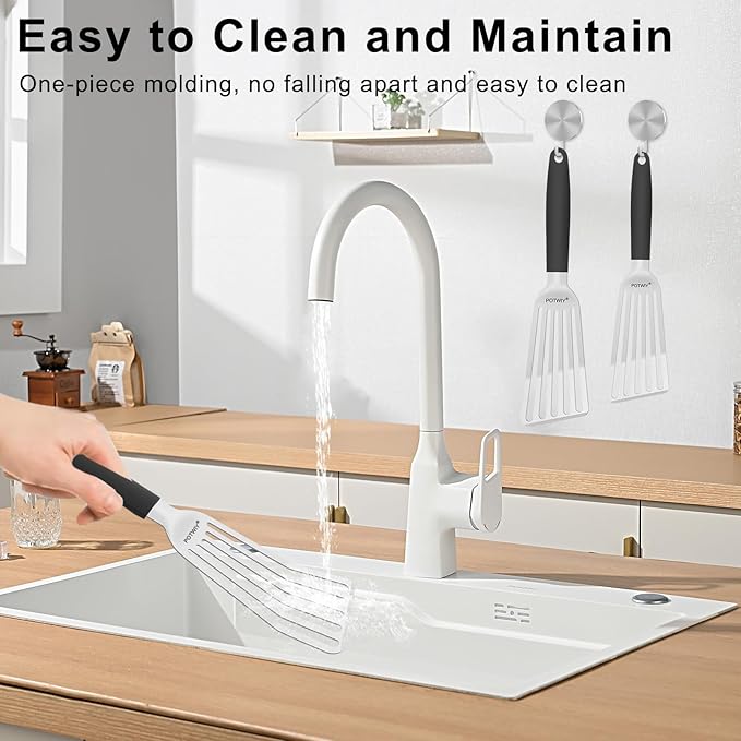 Fish Spatula Stainless Steel, 2 Pcs Metal Spatula Set for Kitchen and Grilling, Slotted Turner with Silicone Handle for Cast Iron Skillet, Cooking Utensils for Fish, Burger, Egg, 13.5" & 11.6"