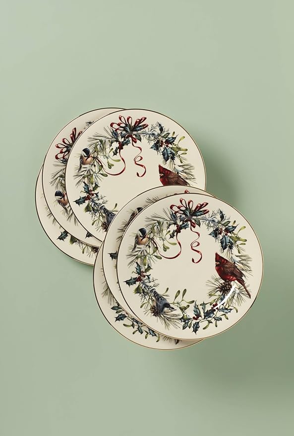 Lenox 835219 Winter Greetings 6-Piece Dinner Plate Set, 10.75', Christmas Drinkware, Holiday Hosting