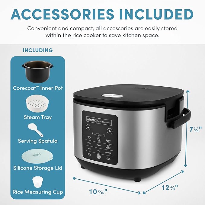 AROMA® 12-Cup (Cooked) Slow Cook Rice Cooker and Brown Rice Cooker with Lift-Out Pot Handles and Silicone Storage Lid — PFAS-Free CoreCoat™ Ceramic