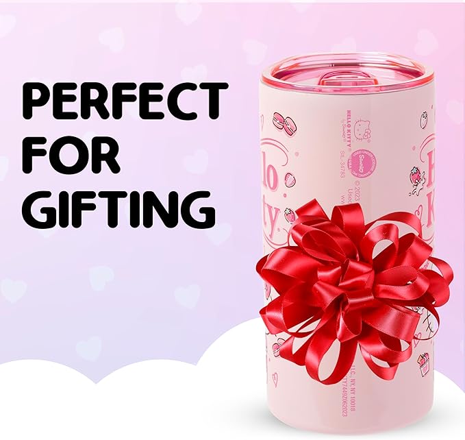 Silver Buffalo Sanrio Hello Kitty Strawberry Milk Double Wall Stainless Steel Travel Mug With Handle, 15 Ounces
