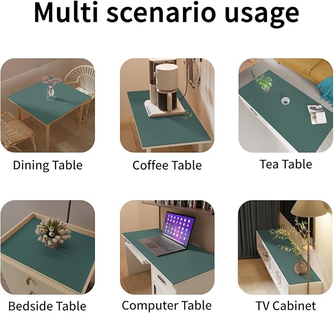 Leather Desk Mat,1.8mm Thick,15.75x63 Inch Desk Cover,Desk Protector Mat,Dresser Cover Top,Desktop Cover,Dresser Cover Top for Bedroom,Table Protector Mat(Aqua Blue+Gray,15.75x63)