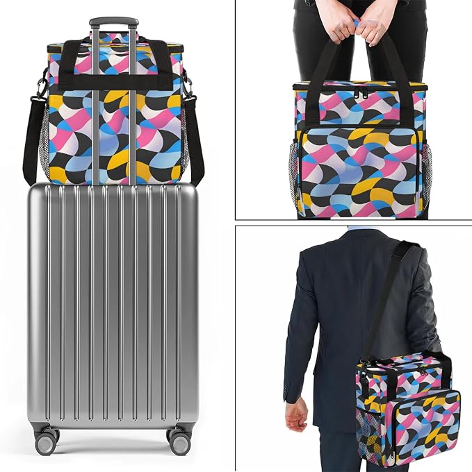 Geometric Shapes Coffee Maker Travel Bag, Modern Abstract Insulated Grocery Bag - Image 7