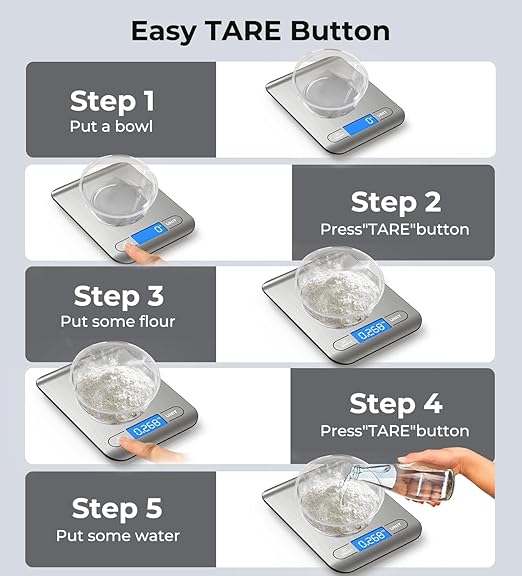 AZC Rechargeable Food Scale,33 lb Kitchen Scale, Digital Weight Grams and Ounces, 6 Units with Tare Function,8.2 x 6 x 0.7 inches
