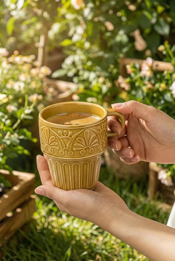 LYEOBOH Ceramic Mugs, 12 OZ Khaki Coffee Mugs Set of 4, Stackable Mug, - Image 8