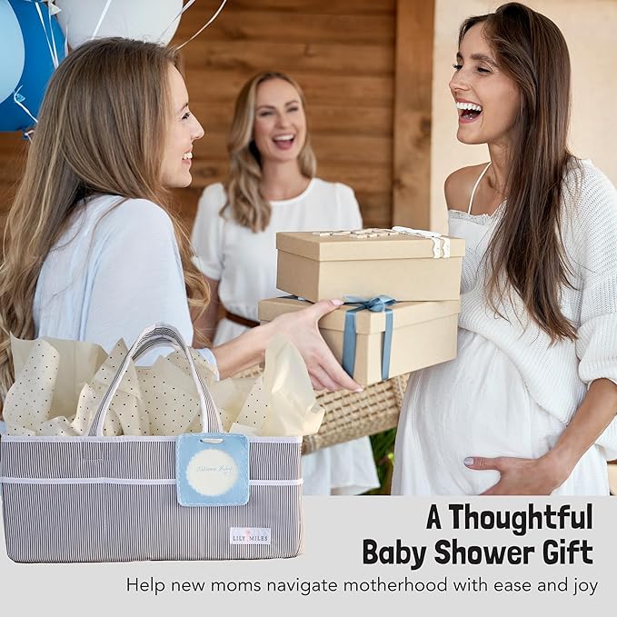 Lily Miles Baby Diaper Caddy Organizer - Large Tote Bag for Newborn essentials Boy or Girl - Baby Shower Basket - Nursery Must Haves - Registry Favorites - Newborn Caddie Car Travel