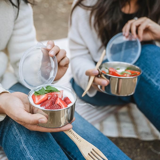 U Konserve Stainless Steel Nesting Trio Food Containers with Silicone Lids, Leak Proof & Dishwasher Safe (Set of 3: 5/9/16 oz)