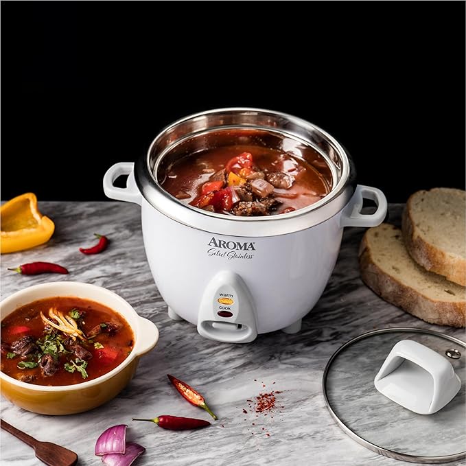 AROMA® Select Stainless® Rice Cooker, 3-Cup (Uncooked) / 6-Cup (Cooked), Stainless Steel Inner Pot, Small Rice Cooker, Auto Keep Warm, 1.2 Qt, White, ARC-753SG (Pack of 4)