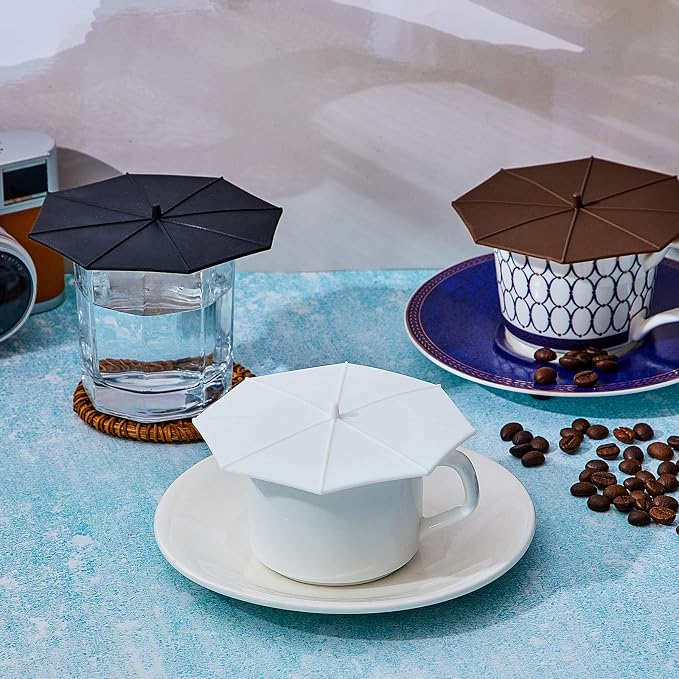 Patelai 6 Pcs Silicone Cup Covers 4.13 Inch Umbrella Coffee Cup Lid Reusable - Image 7