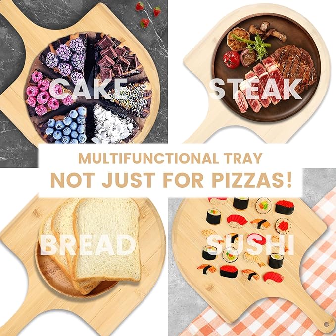 2 Pack Pizza Peel 11 Inch, Natural Bamboo Pizza Spatula Wooden Pizza Spatula Paddle Board for Home Pizza Cutting,Cheese, Bread,Fruit,Vegetable Oragaznie (2)