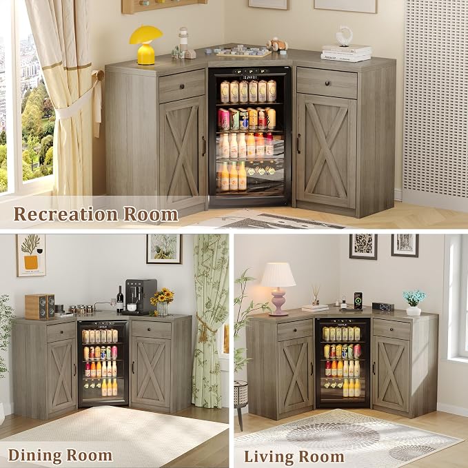 Coffee Bar Cabinet with Fridge Space, Corner Bar Cabinet with Fridge Space - Image 9