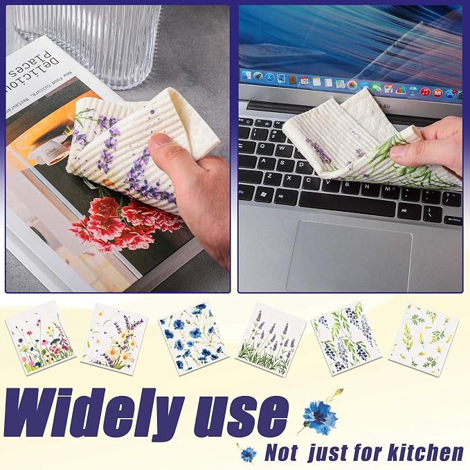 Remagr Swedish Kitchen Dish Towels Wildflowers Reusable Sponge Cleaning Cloths - Image 7