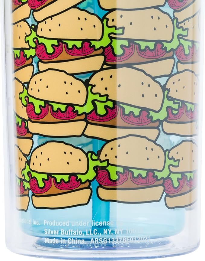 Silver Buffalo Spongebob Squarepants Smiling Krabby Patties Plastic Tall Cold Cup With Lid and Straw, 20 Ounces