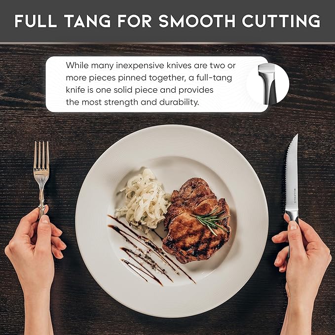 Bellemain Premium Steak Knives Set of 6, Kitchen Knife Sets with Steel Blades for Precise Cutting, Lightweight Steak Knife Set Stainless Steel & Durable, Serrated Steak Knives Dishwasher Safe