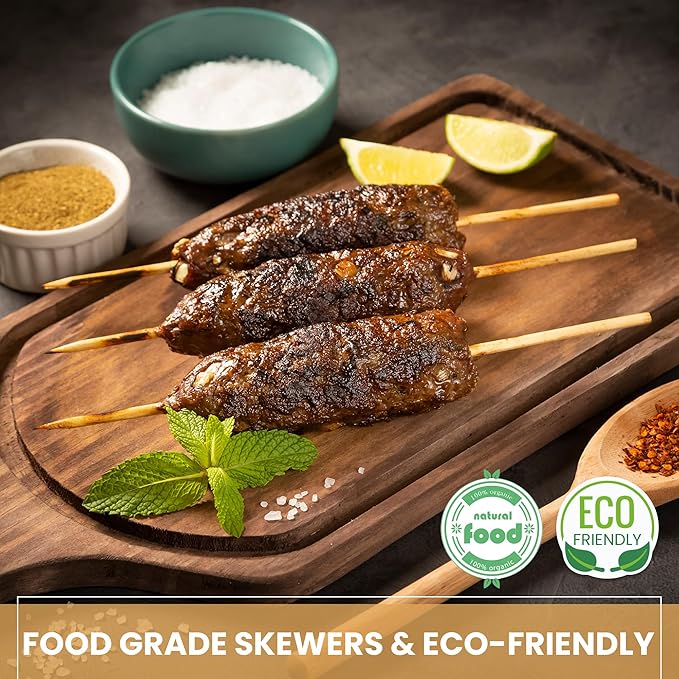 DecorRack 8" Natural Bamboo Skewers Sticks, 400 Wood Skewers for Grilling, BBQ, Kabob, Appetizers, Fruits, Smores, Cocktail, Brunch, Fondue Sticks, Barbeque, DIY Crafting, 8 inch (400 pack)