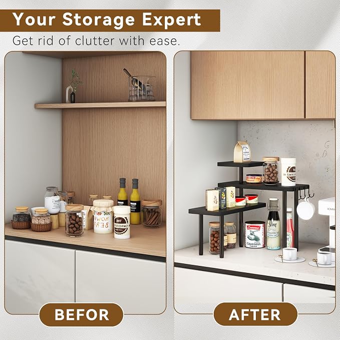 IBUYKE Countertop Organizer, 3-Tier Spice Racks, Kitchen Counter Corner Shelf - Image 9