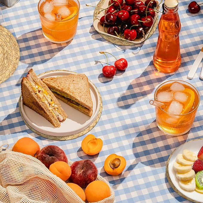 Boho Trivets for Hot Dishes, Pots and Pans, Farmhouse Water Hyacinth Hot Pads 8 Inch, Straw Pot Holders for Kitchen, Rustic Braided Heat Resistant Mat, Jute Coasters Set Wicker Decor (Natural 6 Pcs)