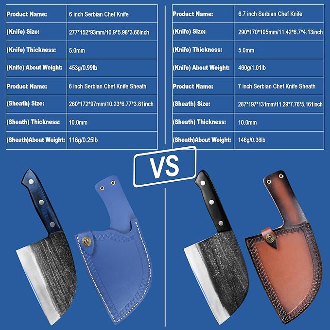 XYJ Authentic Since 1986,Ancient Forged Butcher Knives,Serbian Chef Knife With Sheath,Chinese Vegetable Meat Knives For Kitchen Camping Outdoor,Full Tang (6 inch)