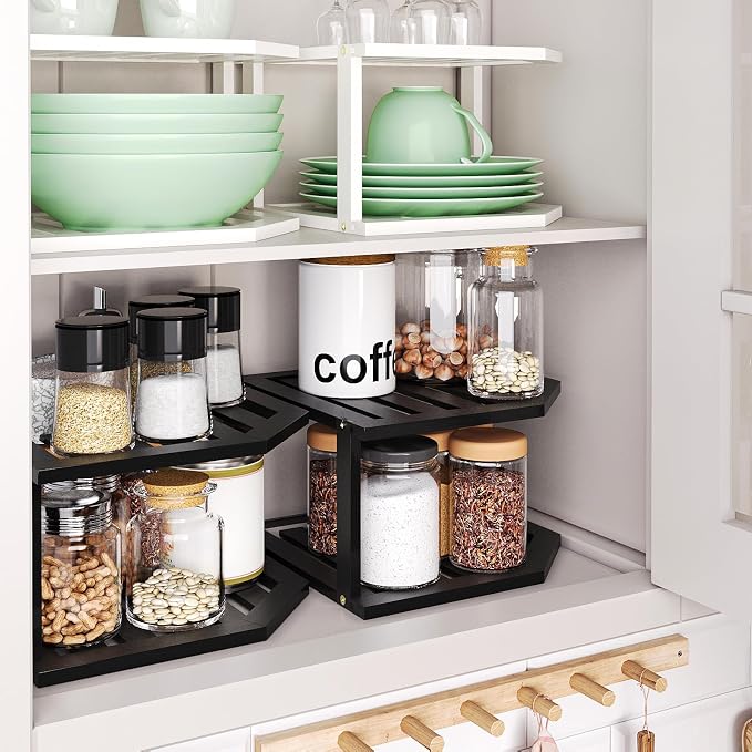 VERTORGAN Bamboo Corner Shelf, 2 Tier Plate Organizer - Image 6