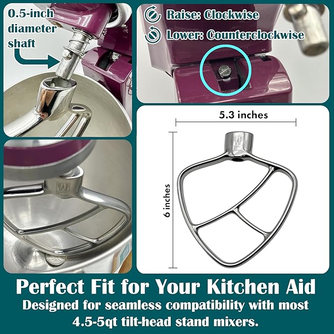 Stainless Steel Paddle,Flat Beater - Accessories and Attachments for KitchenAid Mixers, Fit 4.5-5 QT Mixing Bowl