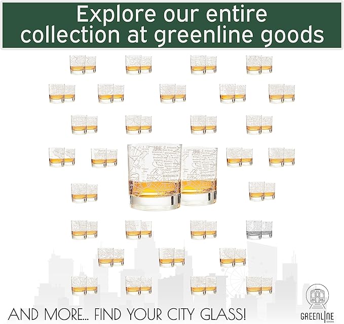 Greenline Goods Whiskey Glasses - 10 Oz Tumbler Gift Set for Brooklyn lovers, Etched with Brooklyn Map | Old Fashioned Rocks Glass - Set of 2
