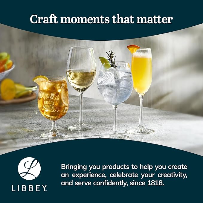 Libbey Entertaining Essentials Stemmed Water Glasses, Clear Multi Purpose Water Goblet Set of 6, Dishwasher Safe 16 oz Goblet Glasses for Parties