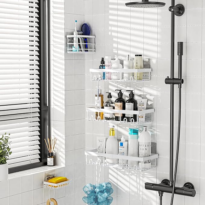 Moforoco Adhesive Shower Caddy Organizer Shelves Rack - 5 Pack Corner Bathroom Storage Organization, Home & Kitchen Decor Inside RV Accessories, Hanging First Apartment Household Camper Essentials