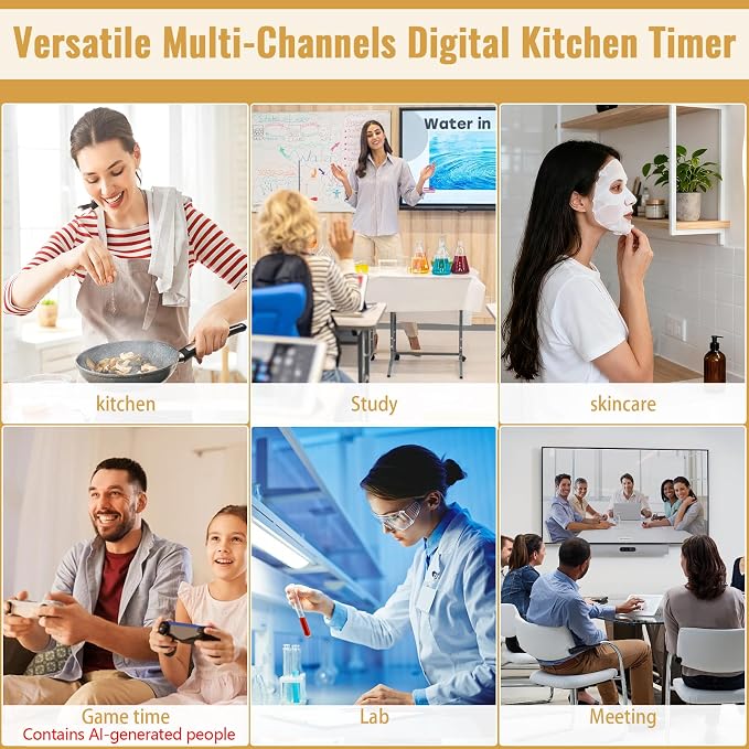 Digital Dual Kitchen Timer, 4 Channels Independent Countdown Timer, Large - Image 7